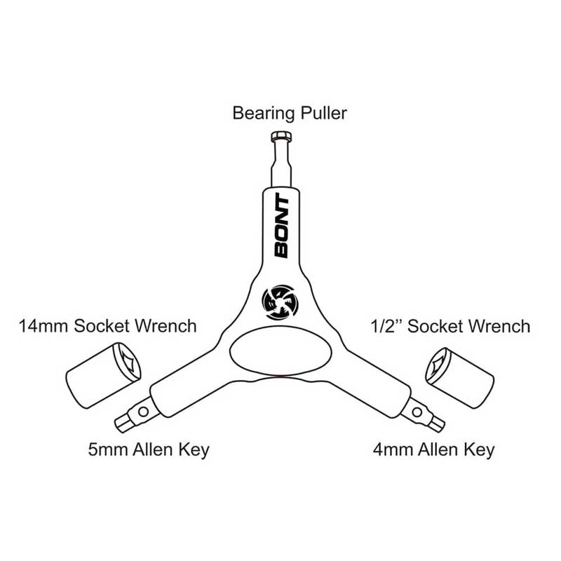Bont 5 in 1 Roller Skate Tool 14mm 1/2" 5mm 4mm Bearing Puller