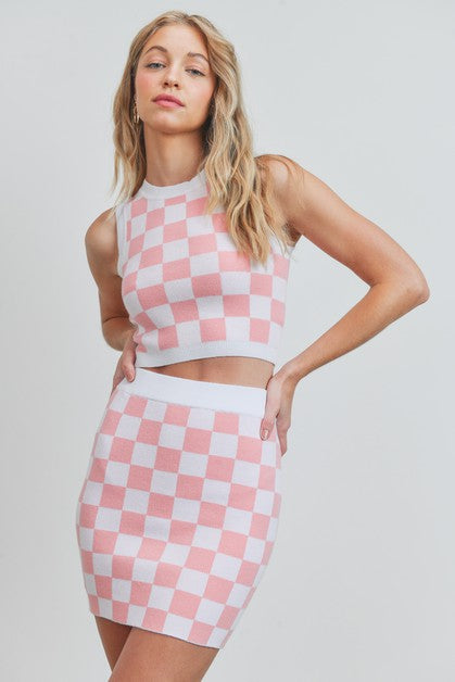 Buttermelon-Pink-White-Checkered-Printed-Vest-Top