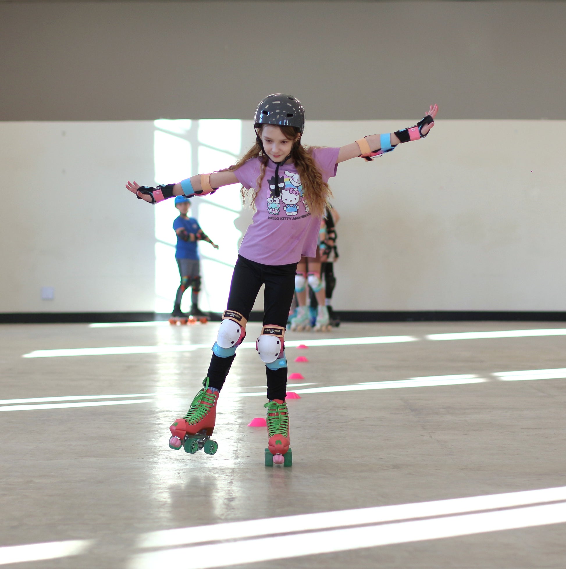 Roller Skating in Sunshine Rollers Kids Learn to Skate program, downtown Fredericton at the Cultural Centre.