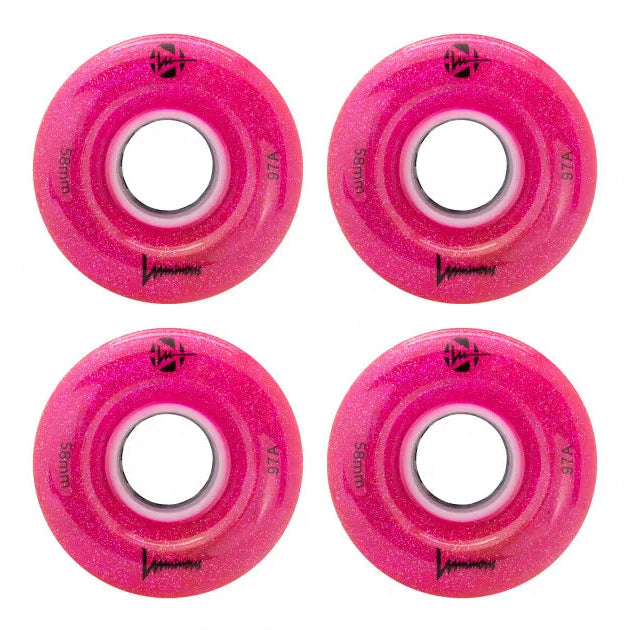 Luminous-Glitter-Pink-97A-Light-Up-Roller-Skate-Glow-Wheels-58mm-4pack
