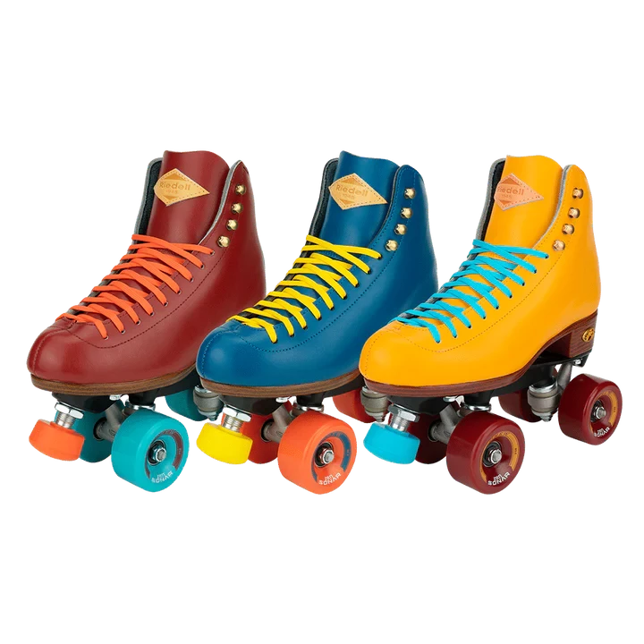 Riedell Crew Roller Skates Crimson Red Ocean Blue Turmeric Yellow