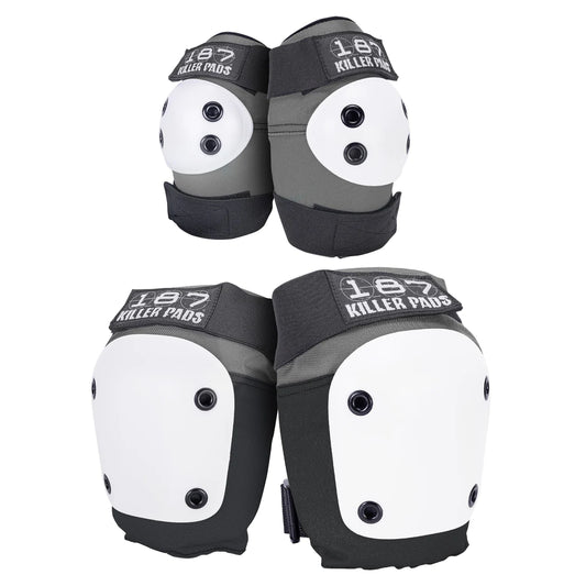 KNEE & ELBOW PAD COMBO PACK - GREY/BLACK WITH WHITE CAPS