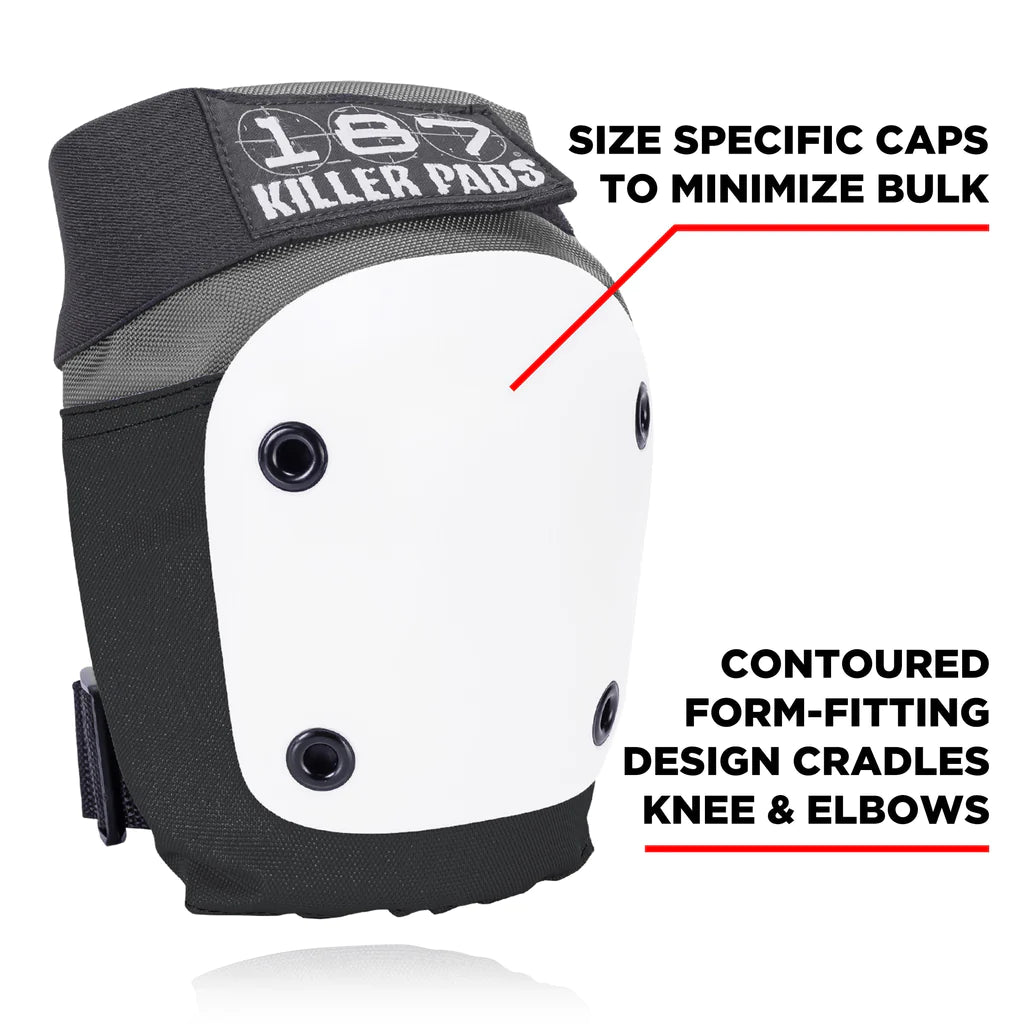 KNEE & ELBOW PAD COMBO PACK - GREY/BLACK WITH WHITE CAPS