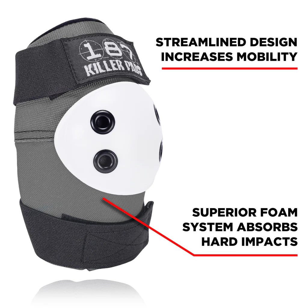187 Killer - KNEE & ELBOW PAD COMBO PACK - GRAY/BLACK WITH WHITE CAPS