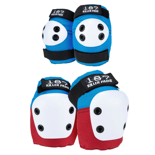 187 Killer Pads Red, White & Blue Knee Elbow Pad Combo Pack 4 piece