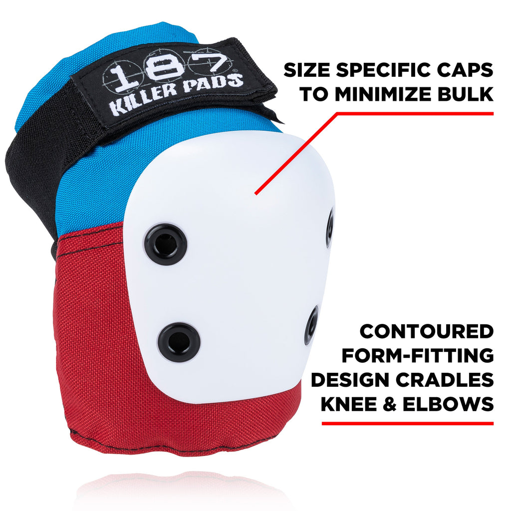 187 Killer Pads Red, White & Blue Knee Elbow Pad Combo Pack 4 piece minimize bulk
