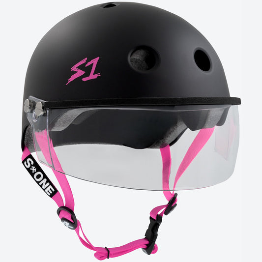 S1 - Lifer Helmet W/ Visor  - Black Matte w/ Pink Strap