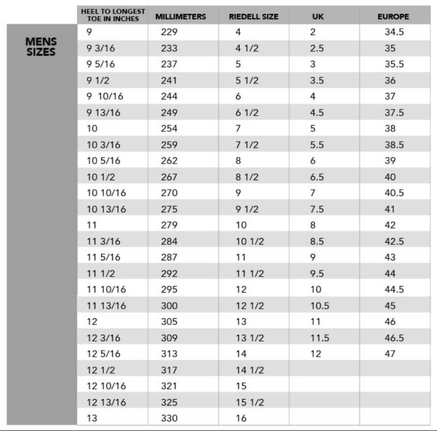 Riedell-120-Sizing-Chart