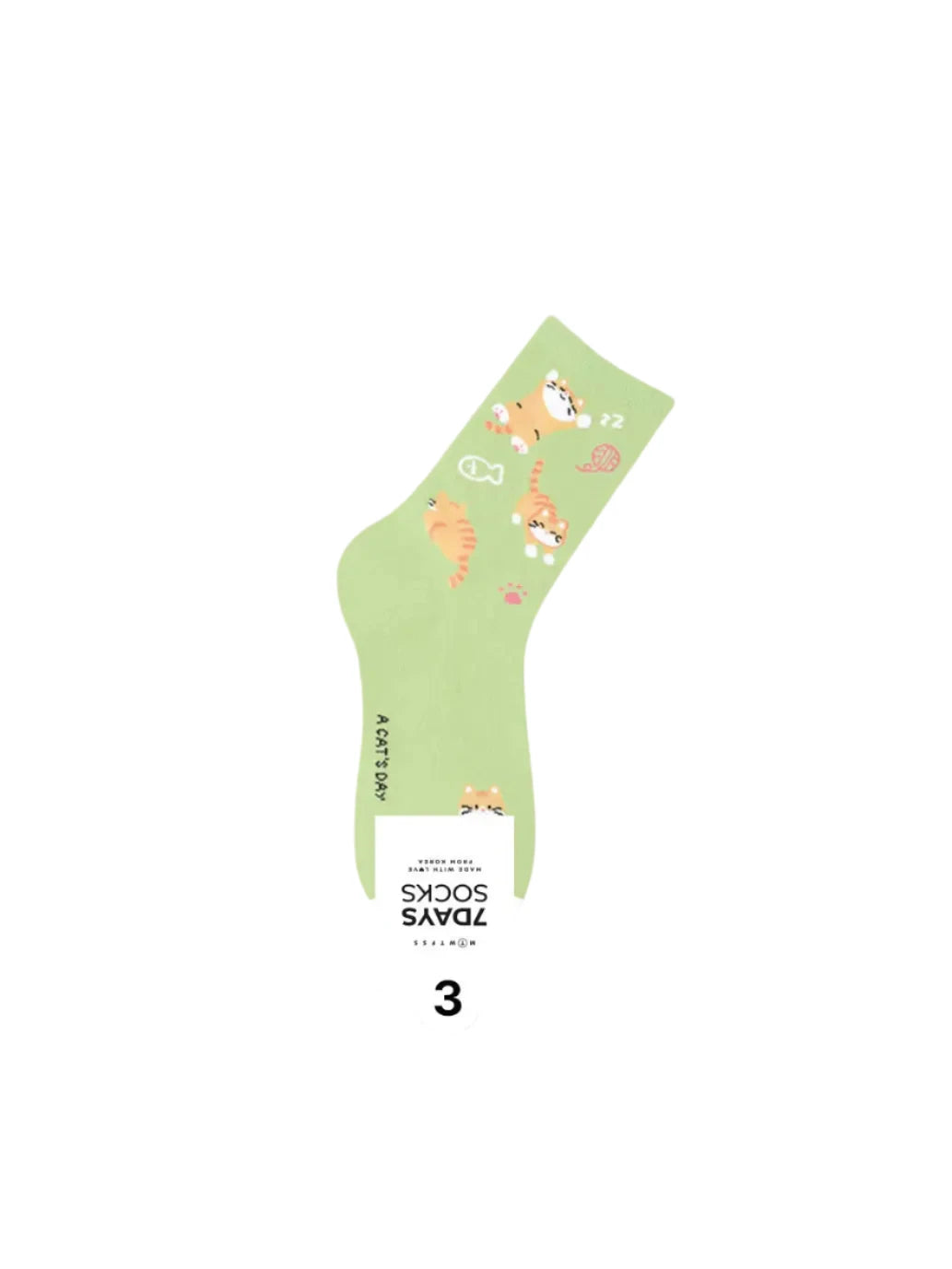 Green socks with animal pattern on a white background