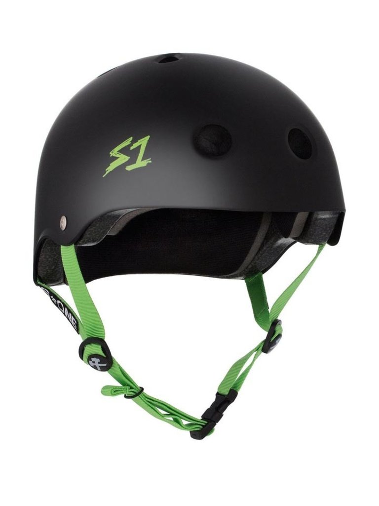 S1-Lifer-Roller-Skate-Helmet-Matte-Black-Green-Strap