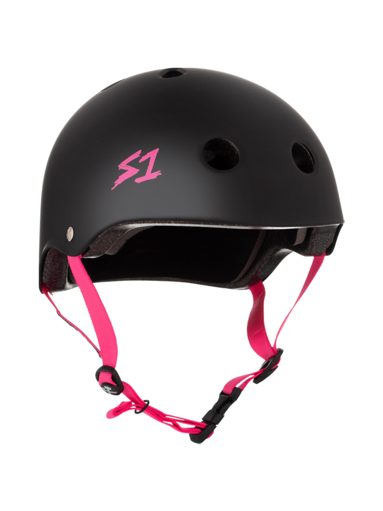 S1-Lifer-Roller-Skate-Helmet-Matte-Black-Pink-Strap