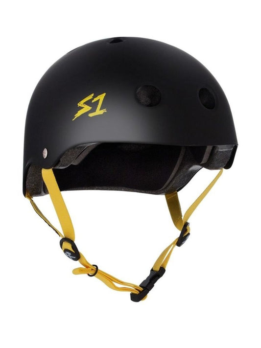 S1-Lifer-Roller-Skate-Helmet-Matte-Black-Yellow-Strap
