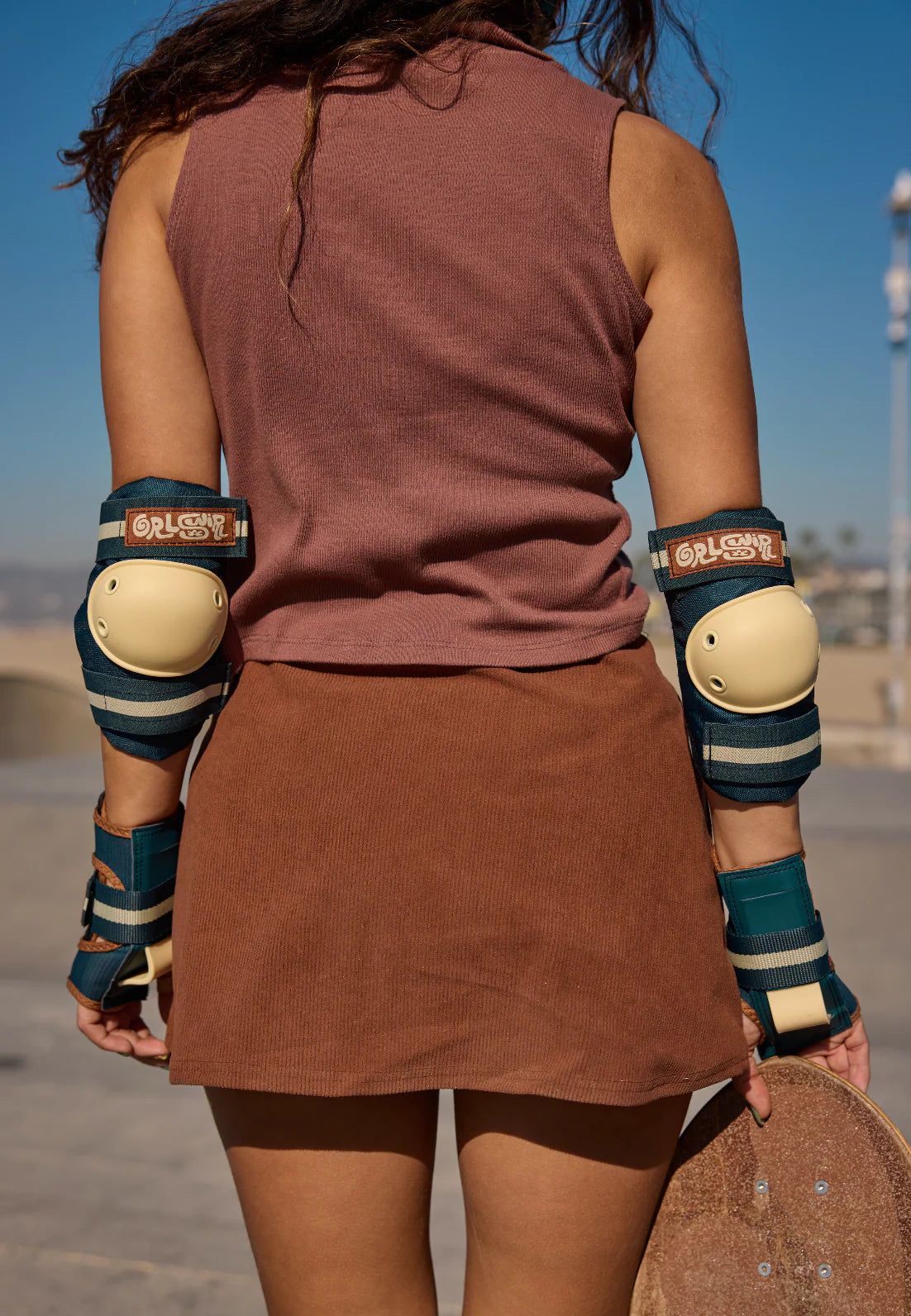 Triple-Eight-NYC-SKORTSAVER-GRLSWIRL-Butt-Padded-Skort-Rusty-Brown-Rear-View-Venice-Beach