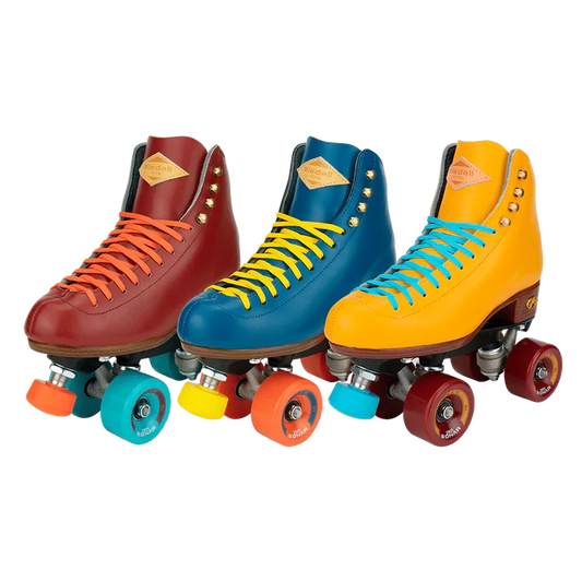 Riedell Crew Roller Skates Crimson Red Ocean Blue Turmeric Yellow